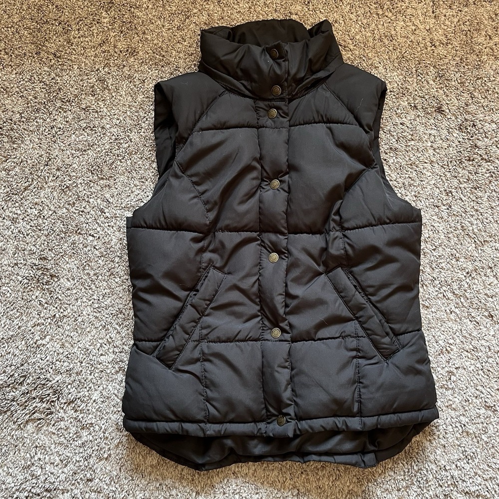 H&M‎ Puffer Vest Women's 8 Black Flannel Lined Button Up